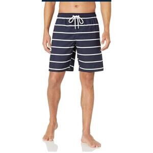 🔥Amazon Essentials Men's 9" Quick-Dry Swim Trunk Navy White Stripes Large NWT🔥